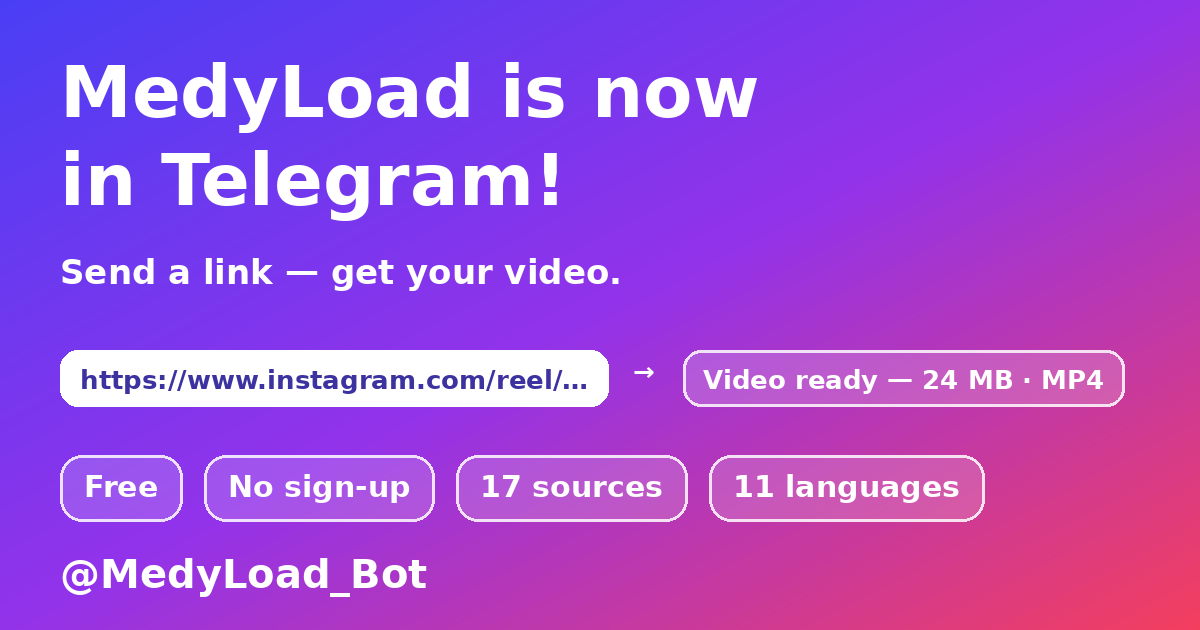 MedyLoad — Telegram ဘော့နဲ့ ဗီဒီယိုဒေါင်းလုတ်